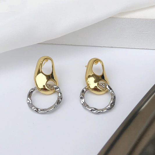 Oval Fold Hollow Hit Color Simple Retro Metallic Niche Earrings