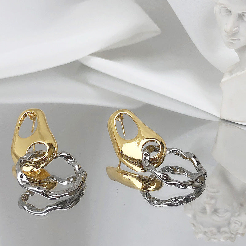 Oval Fold Hollow Hit Color Simple Retro Metallic Niche Earrings