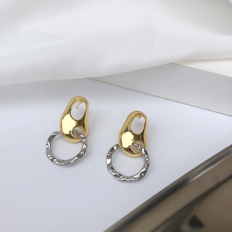 Oval Fold Hollow Hit Color Simple Retro Metallic Niche Earrings