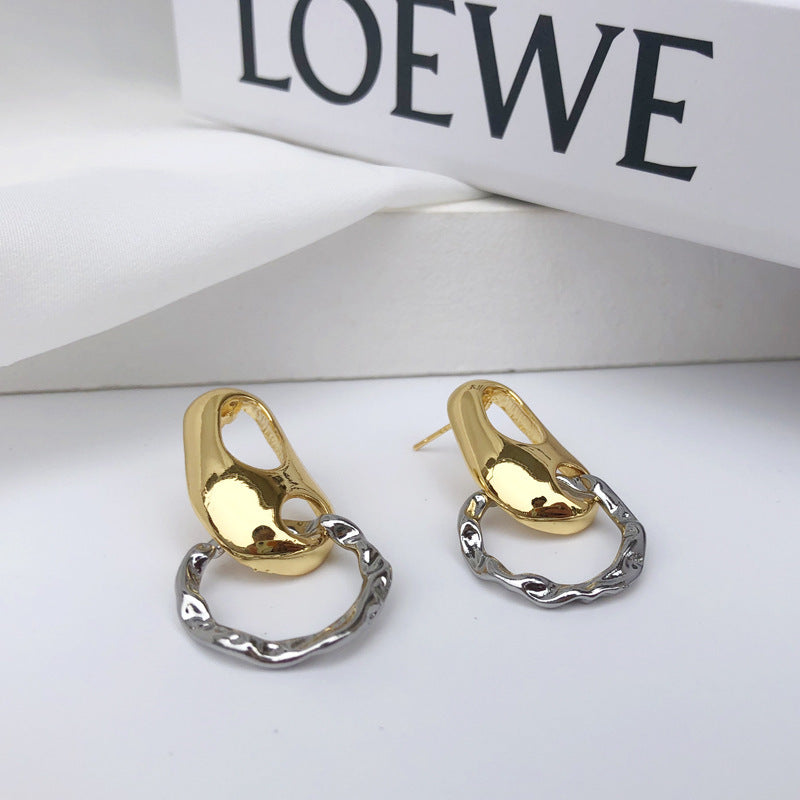 Oval Fold Hollow Hit Color Simple Retro Metallic Niche Earrings