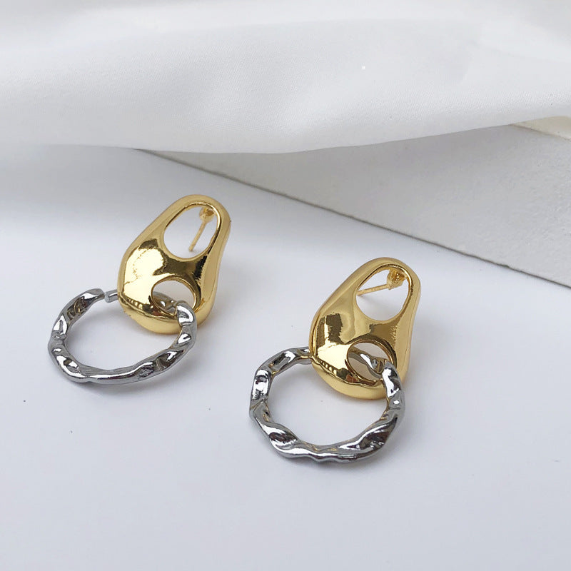 Oval Fold Hollow Hit Color Simple Retro Metallic Niche Earrings