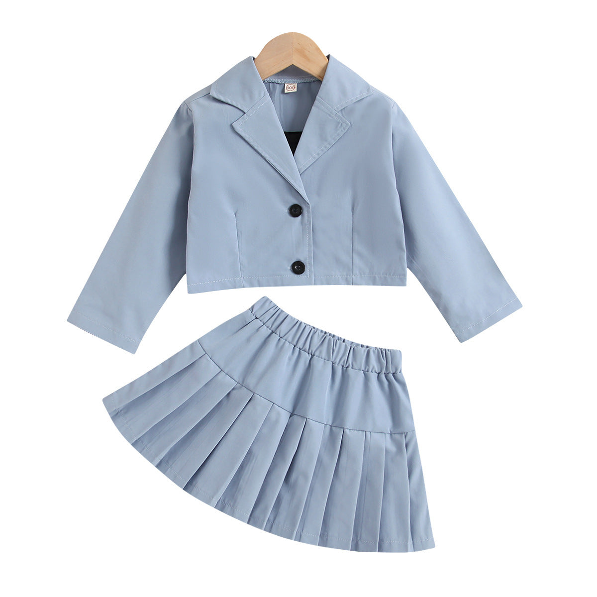 Suit Collar Long Sleeve Button Top Princess Pleated Skirt Camisole 3 Piece Set