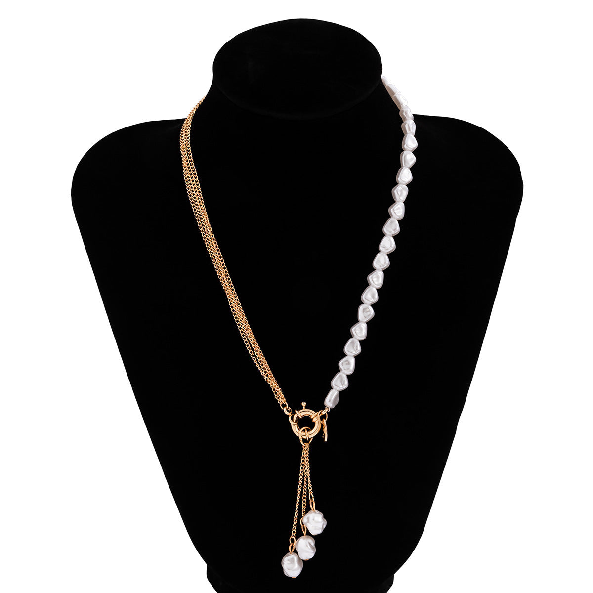 Elegant Asymmetric Shaped Faux Pearl Tassel Necklace