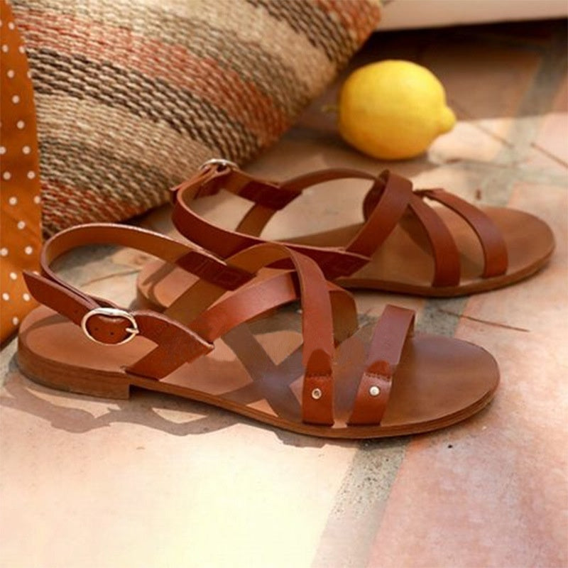 Round Toe Metal Decorative Buckle Unprecedented Back Flat Sandals