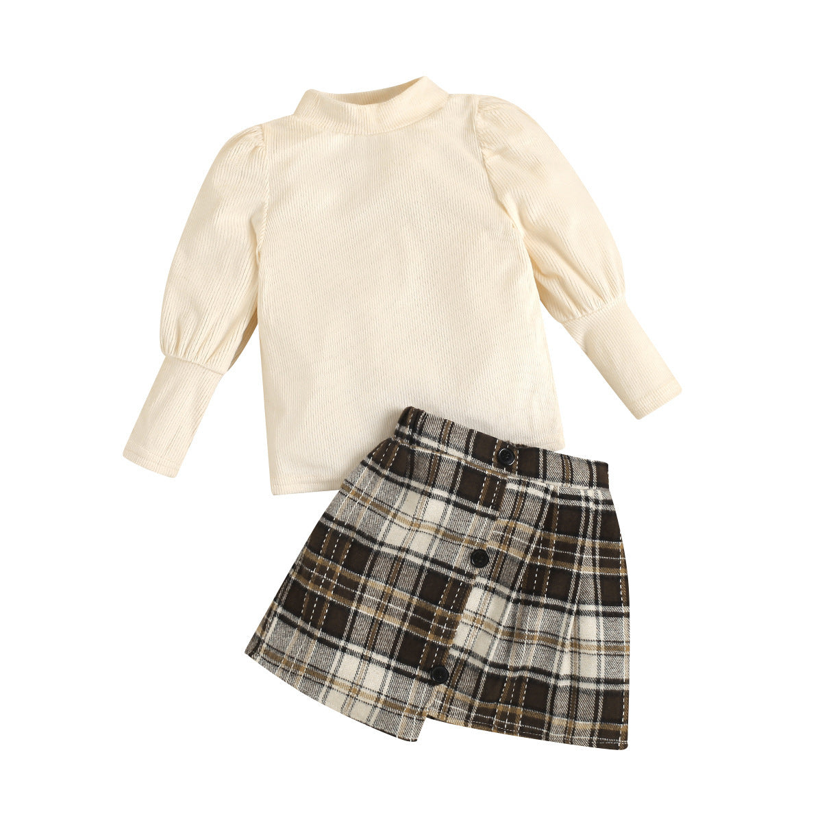 Two Piece Set Of Pit Knitted Top Irregular Plaid Short Skirt