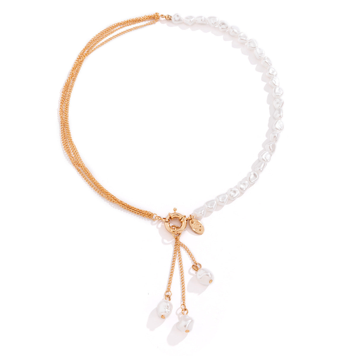 Elegant Asymmetric Shaped Faux Pearl Tassel Necklace